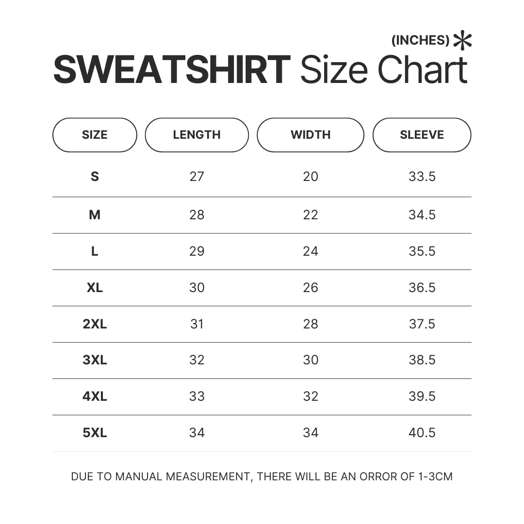 Sweatshirt Size Chart - Blue Exorcist Shop