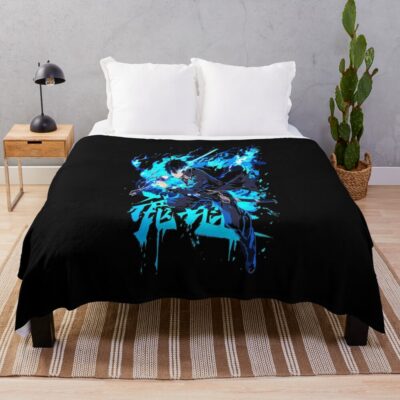 Rin Okumura In Blue Flames Action Throw Blanket