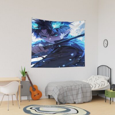 Rin Okumura Intense Blue Aura Tapestry