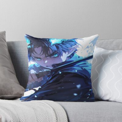 Rin Okumura Intense Blue Aura Throw Pillow